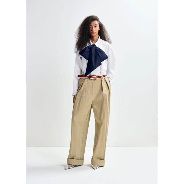 Essentiel Antwerp White and navy cotton shirt with removable bow tie, view 5