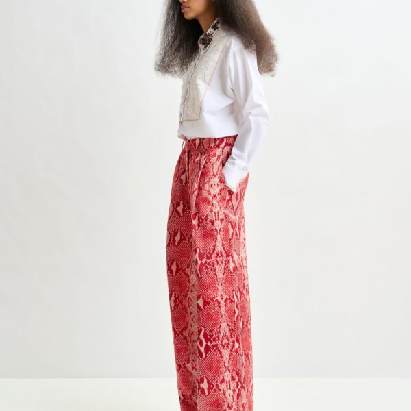 beige and red embroidered lace-panel cotton shirt - Essentiel Antwerp Shirts - Colorful Belgian Design - Shop at Coveti