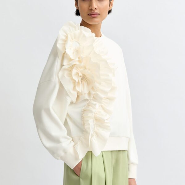 Essentiel Antwerp White cotton-blend sweatshirt with ruffle details - Essentiel Antwerp Shirts - Colorful Belgian Design - Shop at Coveti