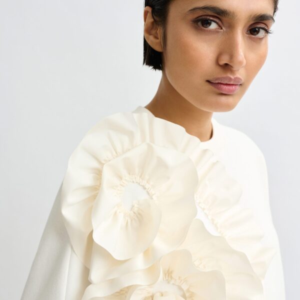 Essentiel Antwerp White cotton-blend sweatshirt with ruffle details - Essentiel Antwerp Shirts - Colorful Belgian Design - Shop at Coveti