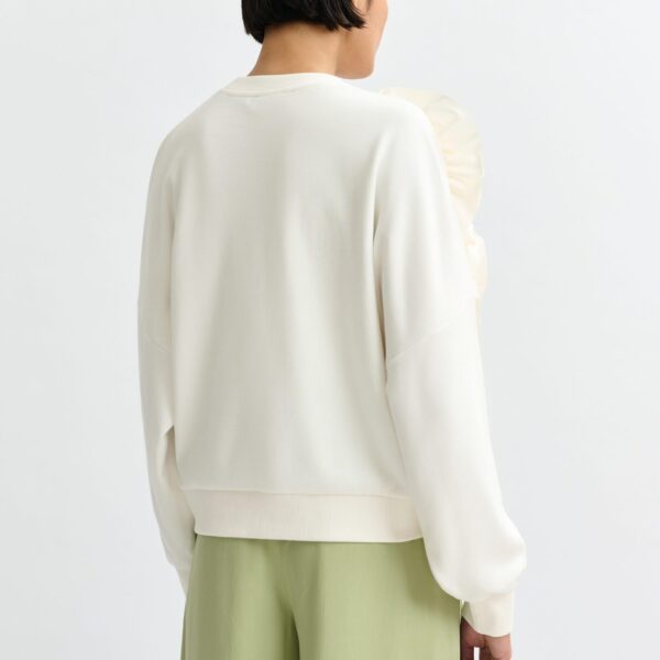 Essentiel Antwerp White cotton-blend sweatshirt with ruffle details - Essentiel Antwerp Shirts - Colorful Belgian Design - Shop at Coveti