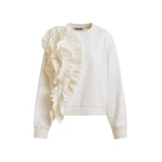 Essentiel Antwerp White cotton-blend sweatshirt with ruffle details - Essentiel Antwerp Shirts - Colorful Belgian Design - Shop at Coveti