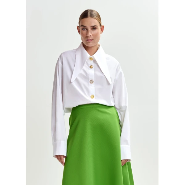 Essentiel Antwerp White cotton shirt with elongated collar and mismatched buttons, view 2