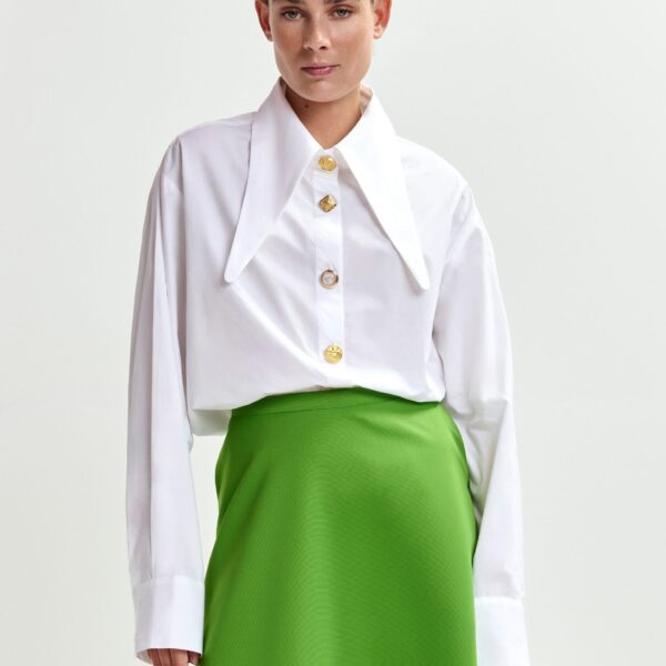 Essentiel Antwerp White cotton shirt with elongated collar and mismatched buttons - Essentiel Antwerp Shirts - Colorful Belgian Design - Shop at Coveti