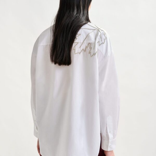 Essentiel Antwerp White oversized cotton shirt with bead embellished embroideries - Essentiel Antwerp Shirts - Colorful Belgian Design - Shop at Coveti