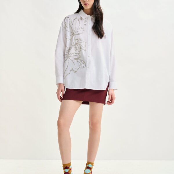 Essentiel Antwerp White oversized cotton shirt with bead embellished embroideries - Essentiel Antwerp Shirts - Colorful Belgian Design - Shop at Coveti