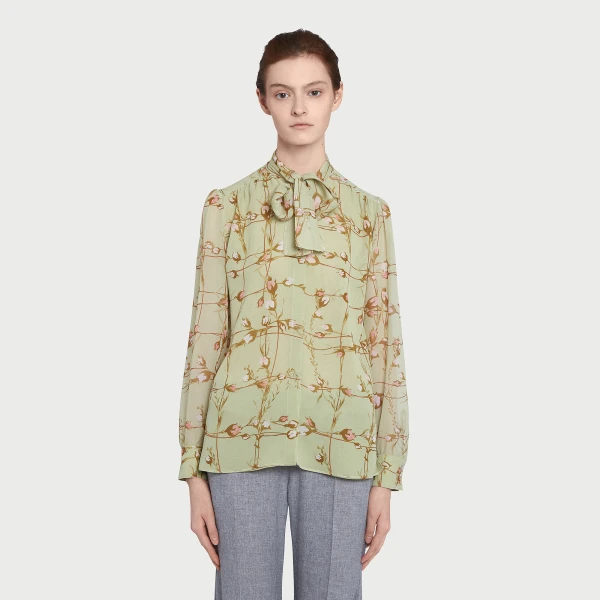 Giambattista Valli Wild Flowers Green Silk Blouse - Giambattista Valli Tops - Romantic Couture - Shop at Coveti