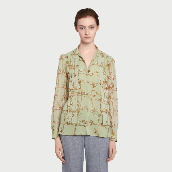 Giambattista Valli Wild Flowers Green Silk Blouse - Giambattista Valli Tops - Romantic Couture - Shop at Coveti