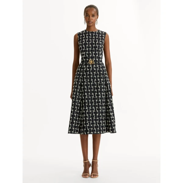 Oscar de la Renta Woven Denim Jacquard Midi Dress - Oscar de la Renta Dresses - American Couture - Shop at Coveti