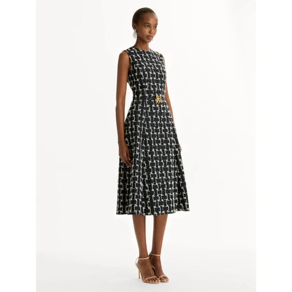 Oscar de la Renta Woven Denim Jacquard Midi Dress - Oscar de la Renta Dresses - American Couture - Shop at Coveti