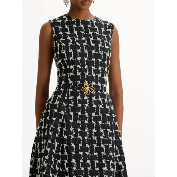 Oscar de la Renta Woven Denim Jacquard Midi Dress - Oscar de la Renta Dresses - American Couture - Shop at Coveti