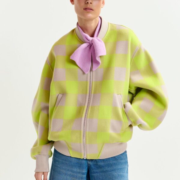 Essentiel Antwerp Yellow and beige checked wool bomber jacket - Essentiel Antwerp Jackets - Colorful Belgian Design - Shop at Coveti