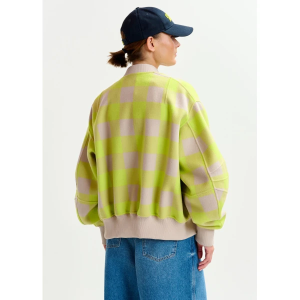 Essentiel Antwerp Yellow and beige checked wool bomber jacket, view 4