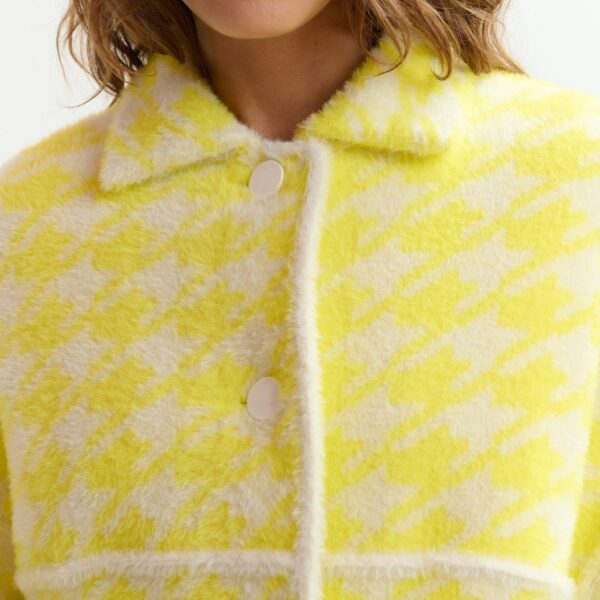 Essentiel Antwerp Yellow and off-white houndstooth knit cardigan - Essentiel Antwerp Knitwear - Colorful Belgian Design - Shop at Coveti