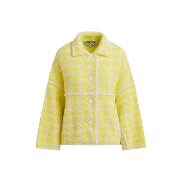 Essentiel Antwerp Yellow and off-white houndstooth knit cardigan - Essentiel Antwerp Knitwear - Colorful Belgian Design - Shop at Coveti