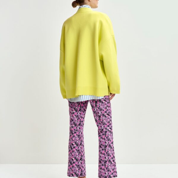 Essentiel Antwerp Yellow knit cardigan with tonal flower buttons - Essentiel Antwerp Knitwear - Colorful Belgian Design - Shop at Coveti