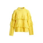 Essentiel Antwerp Yellow sweater with fringe details - Essentiel Antwerp Knitwear - Colorful Belgian Design - Shop at Coveti