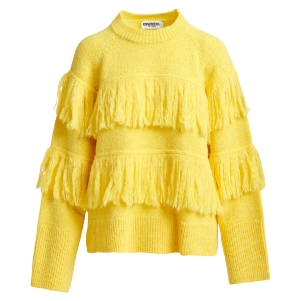Essentiel Antwerp Yellow sweater with fringe details - Essentiel Antwerp Knitwear - Colorful Belgian Design - Shop at Coveti