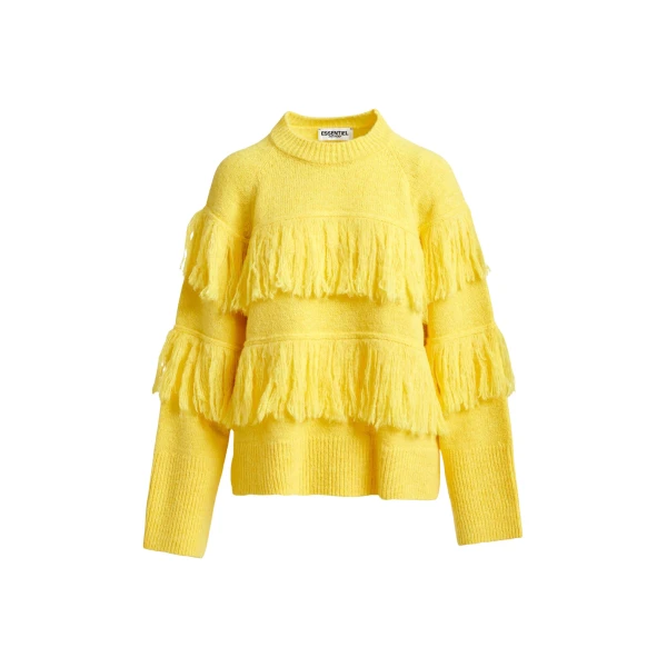 Essentiel Antwerp Yellow sweater with fringe details - Essentiel Antwerp Knitwear - Colorful Belgian Design - Shop at Coveti