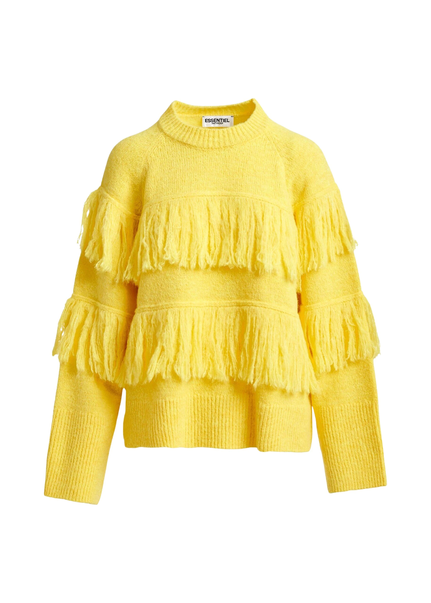 Yellow-sweater-with-fringe-details-Essentiel-Antwerp-Knitwear-scaled85302_nobg Essentiel Antwerp Yellow sweater with fringe details - Essentiel Antwerp Knitwear - Colorful Belgian Design - Shop at Coveti