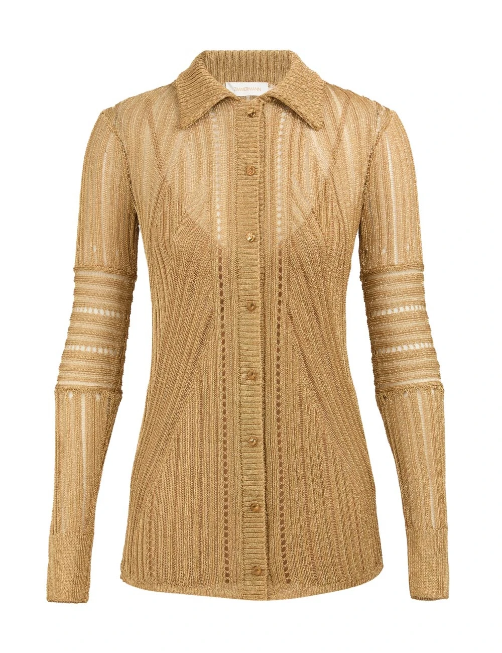 Zimmermann Rebellion Metallic Knit Shirt | Ready to Wear 2025 Collection Coveti Elevate your elegance in this Zimmermann Tops from the 2025 resort wear edit