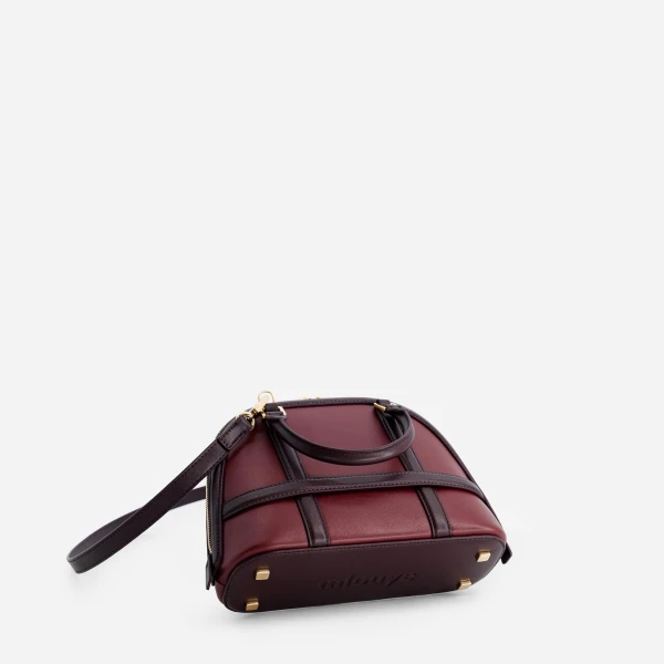Mlouye 12 Mini - Bordeaux Bag a Architectural Leather Handbag in Red at Coveti Luxury