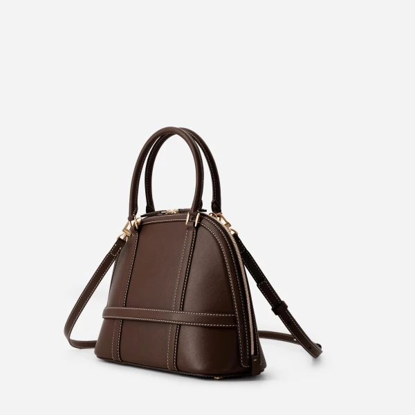 Mlouye Mini Flex Bag - Patent Bordeaux Bag a Architectural Leather Handbag in Red at Coveti Luxury