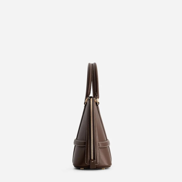 Mlouye Mini Flex Bag - Patent Bordeaux Bag a Architectural Leather Handbag in Red at Coveti Luxury