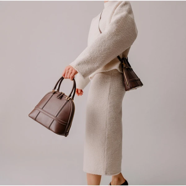 Mlouye Mini Flex Bag - Patent Bordeaux Bag a Architectural Leather Handbag in Red at Coveti Luxury