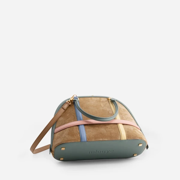 Mlouye 12 - Suede Gummy Bag a Architectural Leather Handbag in Multicolour at Coveti Luxury