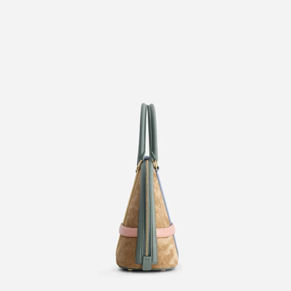 Mlouye 12 - Suede Gummy Bag a Architectural Leather Handbag in Multicolour at Coveti Luxury