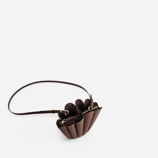 Mlouye Micro Seashell - Espresso Bag a Architectural Leather Handbag in Brown at Coveti Luxury