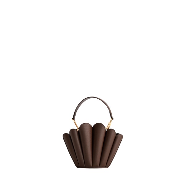 Mlouye Micro Seashell - Espresso Bag a Architectural Leather Handbag in Brown at Coveti Luxury