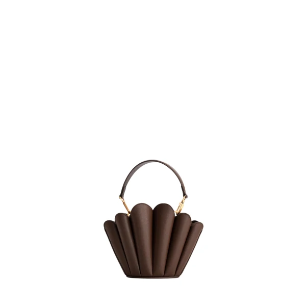 Mlouye Micro Seashell - Espresso Bag a Architectural Leather Handbag in Brown at Coveti Luxury