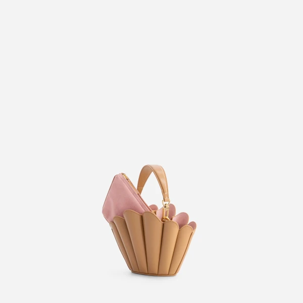 Mlouye Micro Seashell - Latte Bag a Architectural Leather Handbag in Brown at Coveti Luxury