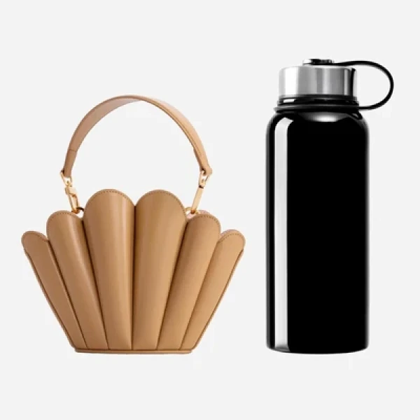 Mlouye Micro Seashell - Latte Bag a Architectural Leather Handbag in Brown at Coveti Luxury