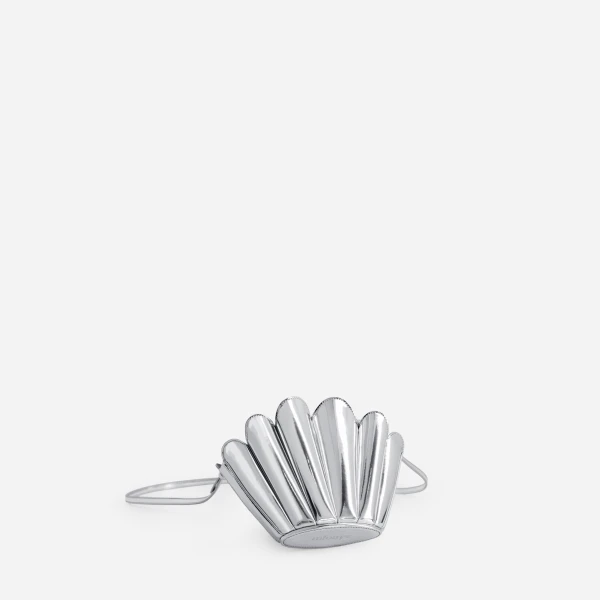 Mlouye Micro Seashell - Mirror Bag a Architectural Leather Handbag in Silver at Coveti Luxury