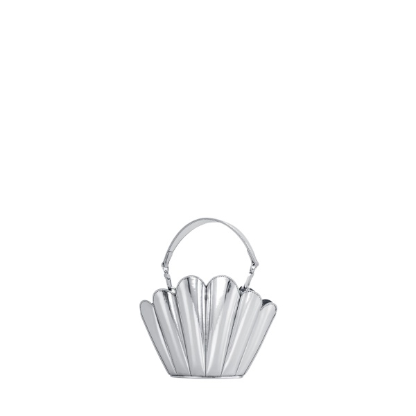 Mlouye Micro Seashell - Mirror Bag a Architectural Leather Handbag in Silver at Coveti Luxury