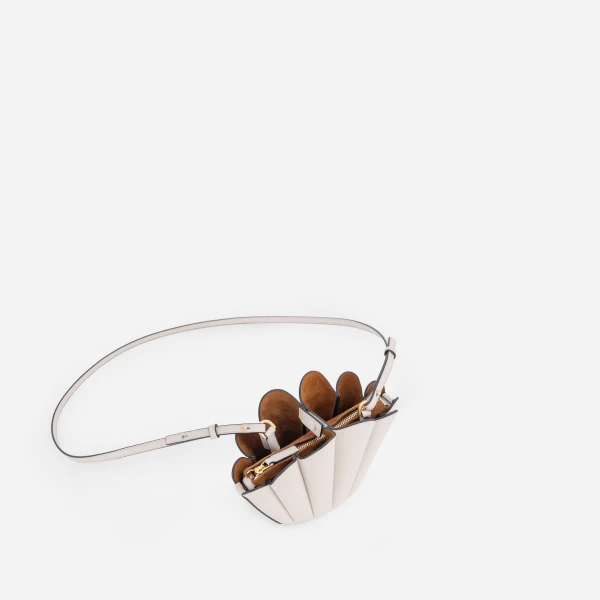 Mlouye Micro Seashell - Off White Bag a Architectural Leather Handbag in Ivory at Coveti Luxury