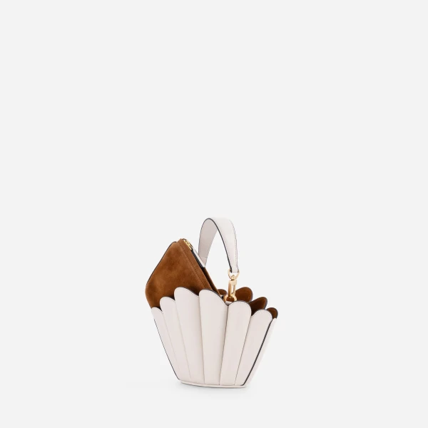 Mlouye Micro Seashell - Off White Bag a Architectural Leather Handbag in Ivory at Coveti Luxury