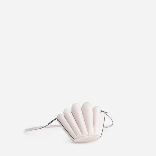 Mlouye Micro Seashell - Off White Bag a Architectural Leather Handbag in Ivory at Coveti Luxury