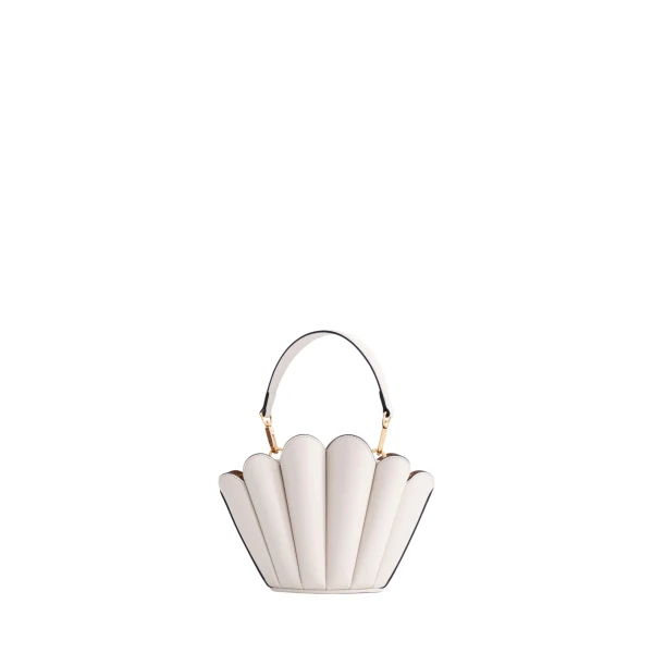 Mlouye Micro Seashell - Off White Bag a Architectural Leather Handbag in Ivory at Coveti Luxury