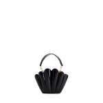 Mlouye Micro Seashell - Patent Black Bag a Architectural Leather Handbag in Black at Coveti Luxury