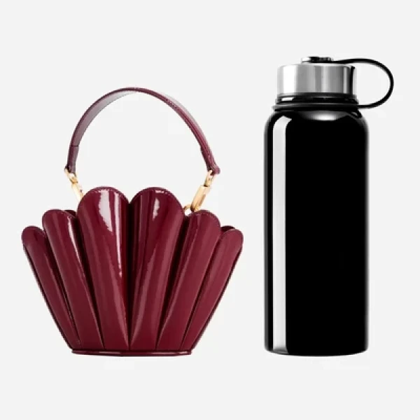 Mlouye Micro Seashell - Patent Bordeaux Bag a Architectural Leather Handbag in Red at Coveti Luxury