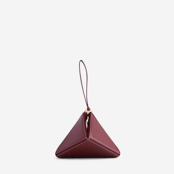 Mlouye Mini Flex Bag - Bordeaux Bag a Architectural Leather Handbag in Red at Coveti Luxury