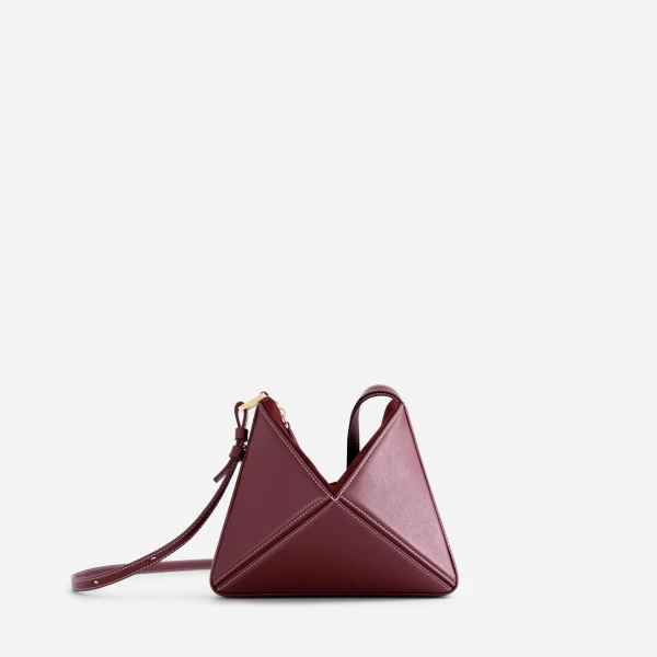 Mlouye Mini Flex Bag - Bordeaux Bag a Architectural Leather Handbag in Red at Coveti Luxury