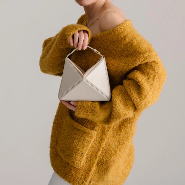 Mlouye Mini Flex Bag - Dark Grapes Bag a Architectural Leather Handbag in Brown at Coveti Luxury