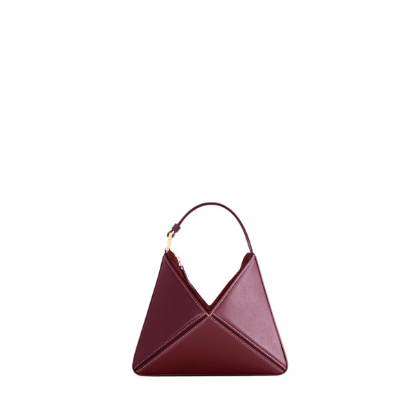Mlouye Mini Flex Bag - Bordeaux Bag a Architectural Leather Handbag in Red at Coveti Luxury