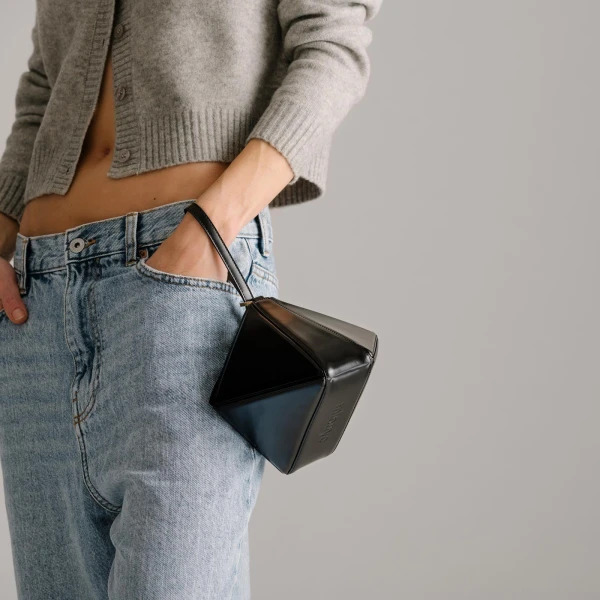 Mlouye Mini Flex Bag - Ocean Bag a Architectural Leather Handbag in Blue at Coveti Luxury