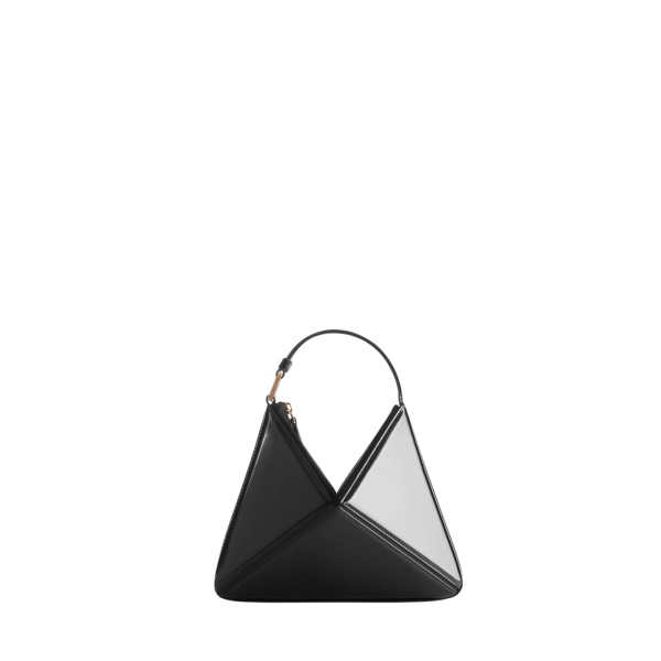 Mlouye Mini Flex Bag - Carbon Bag a Architectural Leather Handbag in Black at Coveti Luxury